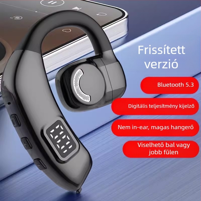 Nyitott fülű Bluetooth headset, mono, vezeték nélküli, autóban vezetéshez, Bluetooth 5.4, 10 m hatótávolság, 8+ óra üzemidő, digitális kijelző