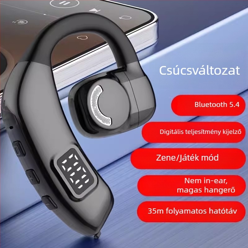 Nyitott fülű Bluetooth headset, mono, vezeték nélküli, autóban vezetéshez, Bluetooth 5.4, 10 m hatótávolság, 8+ óra üzemidő, digitális kijelző