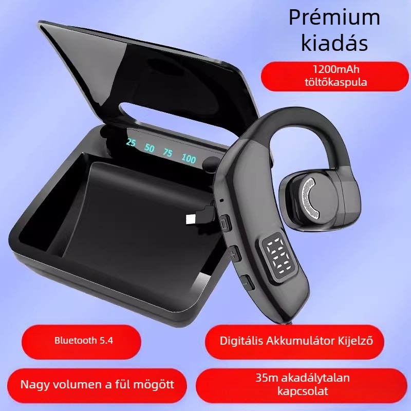 Nyitott fülű Bluetooth headset, mono, vezeték nélküli, autóban vezetéshez, Bluetooth 5.4, 10 m hatótávolság, 8+ óra üzemidő, digitális kijelző
