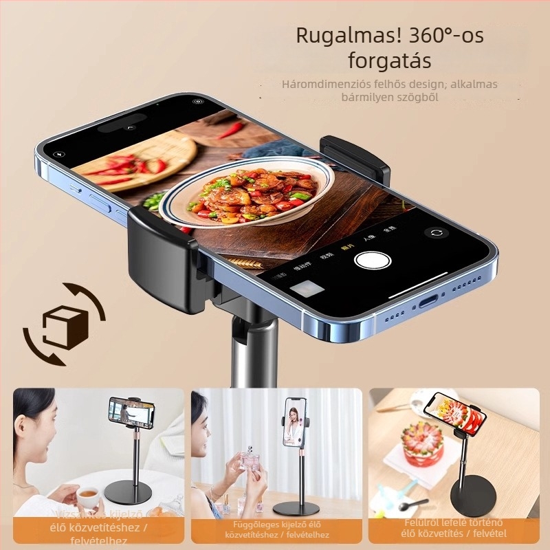 Asztali telefon-tartó, teleszkópos, alumíniumötvözet + ABS, univerzális mobiltelefonokhoz, testreszabható