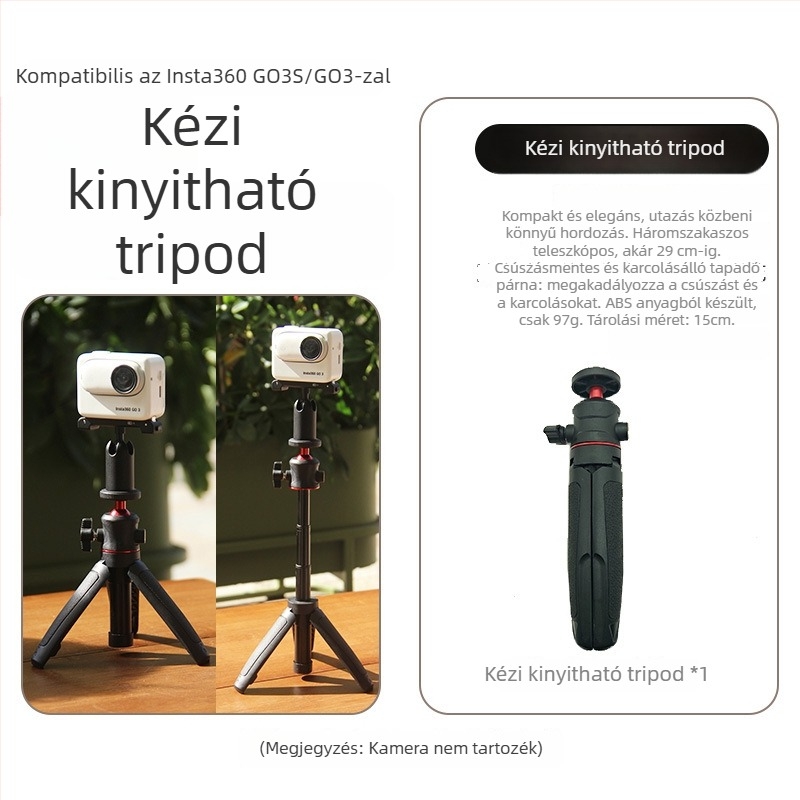 Insta360 GO3S/GO3 – tripod kézi selfie bot, 3 részes, ABS/alumínium ötvözet, teherbírás max. 2 kg, stabil felvétel