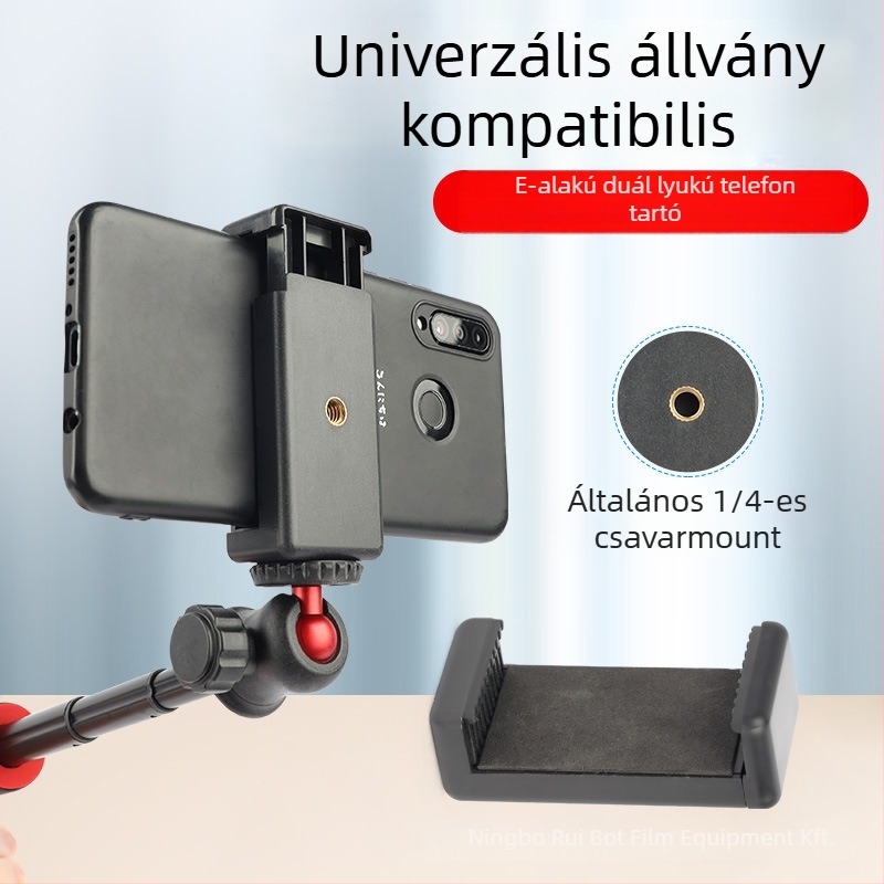 Univerzális mobiltartó klip pan/tilt adapterrel állványhoz, műanyagból készült, tartalmaz külön klipet