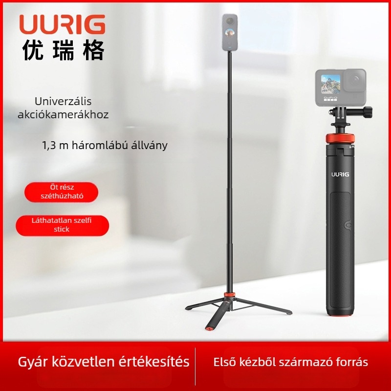 UURig TP-03 Kinyitható kézi selfie bot akciókamerákhoz, GoPro-kompatibilis, ABS + alumíniumötvözet