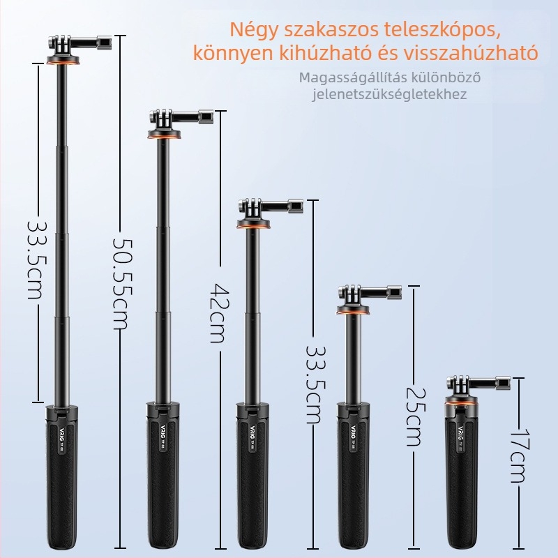 GoPro-hoz való selfie állvány – könnyű, alumíniumötvözet + ABS, 4 rész, 150 g