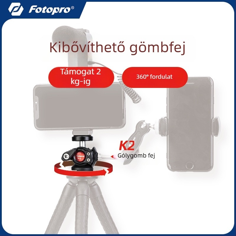 Fotopro/Futubao K2 poliplábú tripod 360° gömbfejjel DSLR és okostelefonhoz