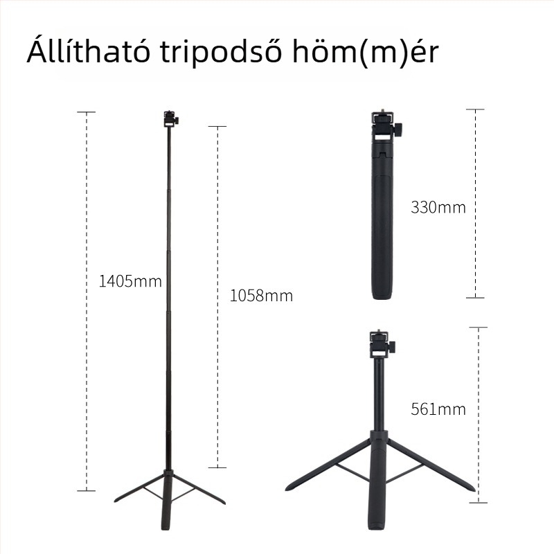 DSLR/Mirrorless kamera tripod — hordozható és összecsukható, alumíniumötvözet + ABS, 3 részes, teherbírás 2 kg, súly 200 g