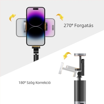 Selfie Stick telefonhoz, tripod, ötvözet, 8 szakasz, Bluetooth távirányító, anti-shake, élő közvetítésre kész