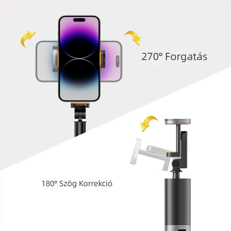 Selfie Stick telefonhoz, tripod, ötvözet, 8 szakasz, Bluetooth távirányító, anti-shake, élő közvetítésre kész