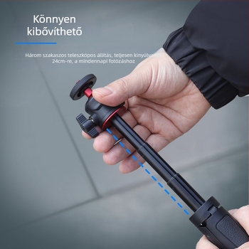 DJI Action 5 Pro és Osmo Pocket 3-hoz kompatibil háromrészes selfie kinyújtó rúd, ABS + alumíniumötvözet, teherbírás 2 kg alatt