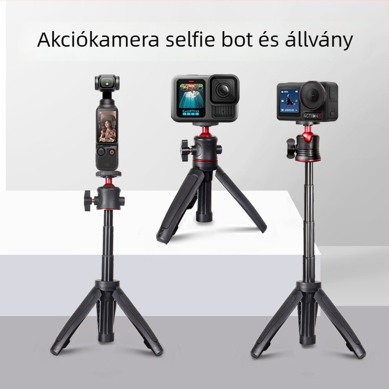 DJI Action 5 Pro és Osmo Pocket 3-hoz kompatibil háromrészes selfie kinyújtó rúd, ABS + alumíniumötvözet, teherbírás 2 kg alatt