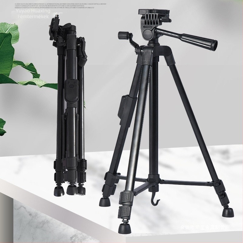 Kamera tripod kültéri Bluetooth telefonos élő közvetítéshez, teleszkópos, 4 tagú, fém, gyorskioldó, tömeg 600 g, teher 2 kg alatt