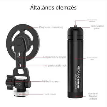 Medarig Asztali mini állvány alumínium ötvözetből mágneses telefon tartóval, Modell MRT002 + MRP001, Teherbírás 0-3 kg