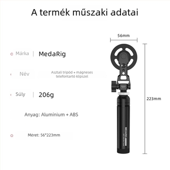 Medarig Asztali mini állvány alumínium ötvözetből mágneses telefon tartóval, Modell MRT002 + MRP001, Teherbírás 0-3 kg