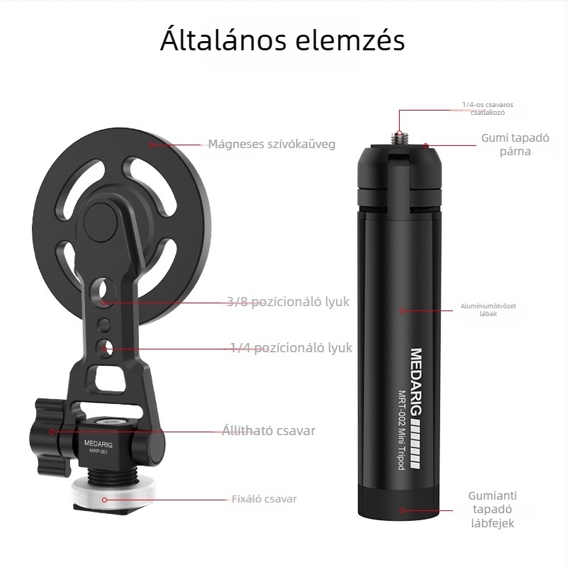 Medarig Asztali mini állvány alumínium ötvözetből mágneses telefon tartóval, Modell MRT002 + MRP001, Teherbírás 0-3 kg