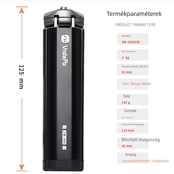 Asztali telefonos élő közvetítéshez tripod – kivitel alumínium- és cinkötvözetből, 1-csomópontos kialakítás, teherbírás alatt 2 kg, súly 0,142 kg, modell ZM-100(GB)