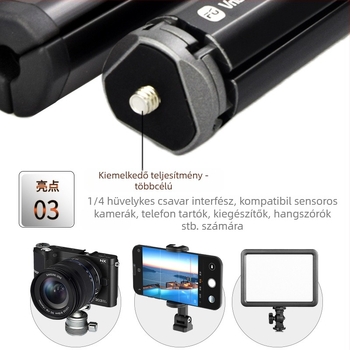 Asztali telefonos élő közvetítéshez tripod – kivitel alumínium- és cinkötvözetből, 1-csomópontos kialakítás, teherbírás alatt 2 kg, súly 0,142 kg, modell ZM-100(GB)