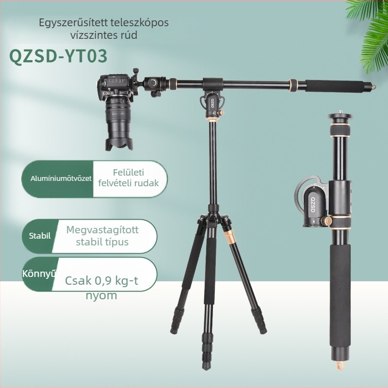 Light Age QZSD-YT03 integrált alumínium ötvözetű állvány kinyúló rúddal DSLR, videózás és mobilfotózás számára, 3 rész, teherbírás 2–5 kg