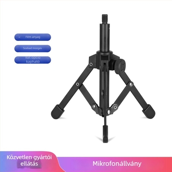 Fém asztali tripod mobil felvételhez és élő közvetítéshez, összecsukható teleszkópos mikrofonállvánnyal