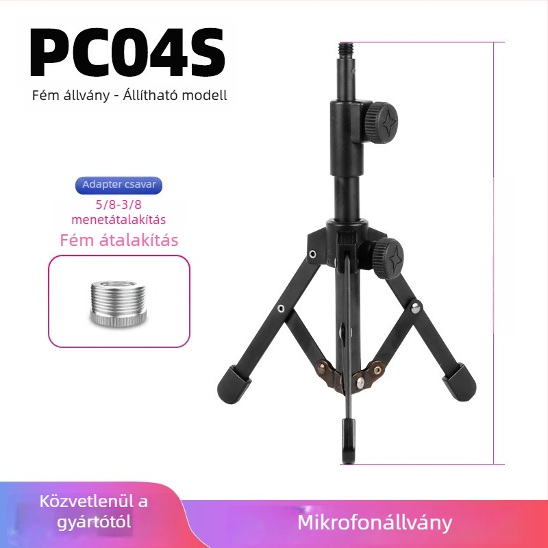 Fém asztali tripod mobil felvételhez és élő közvetítéshez, összecsukható teleszkópos mikrofonállvánnyal