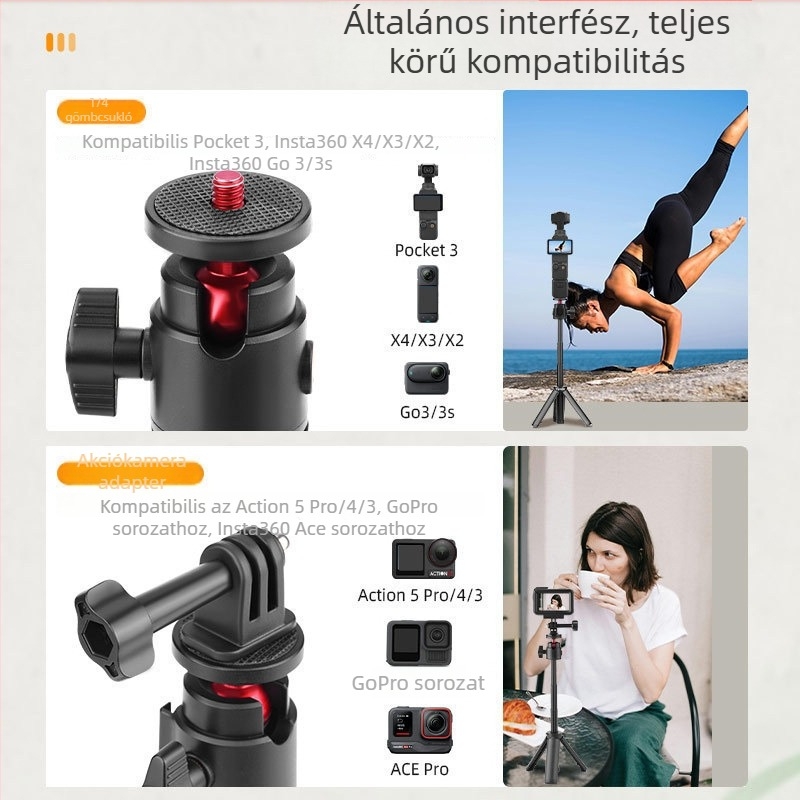 Flymile állvány DJI Action 5 Pro-hoz — kinyújtható rúd tartó, Pocket 3 teleszkópos tripod, 102.7 g