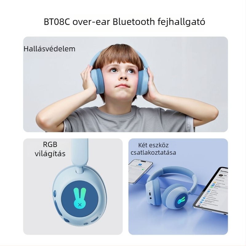 Gyerekeknek szóló vezeték nélküli fejhallgató – Bluetooth 5.0, Qualcomm-chip, 10 m hatótávolság, >8 órás üzemidő, IPX6 vízálló