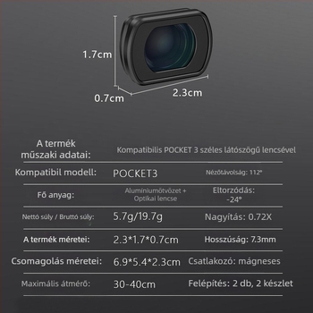 Osmo Pocket 3 mágneses ND/CPL/UV szűrőkészlet széles látószögű lencsével - alumínium ház + optikai üveg, 7 g