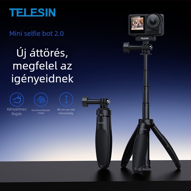 TELESIN Mini Selfie Stick 2.0 univerzális, alumínium és műanyag, állvány