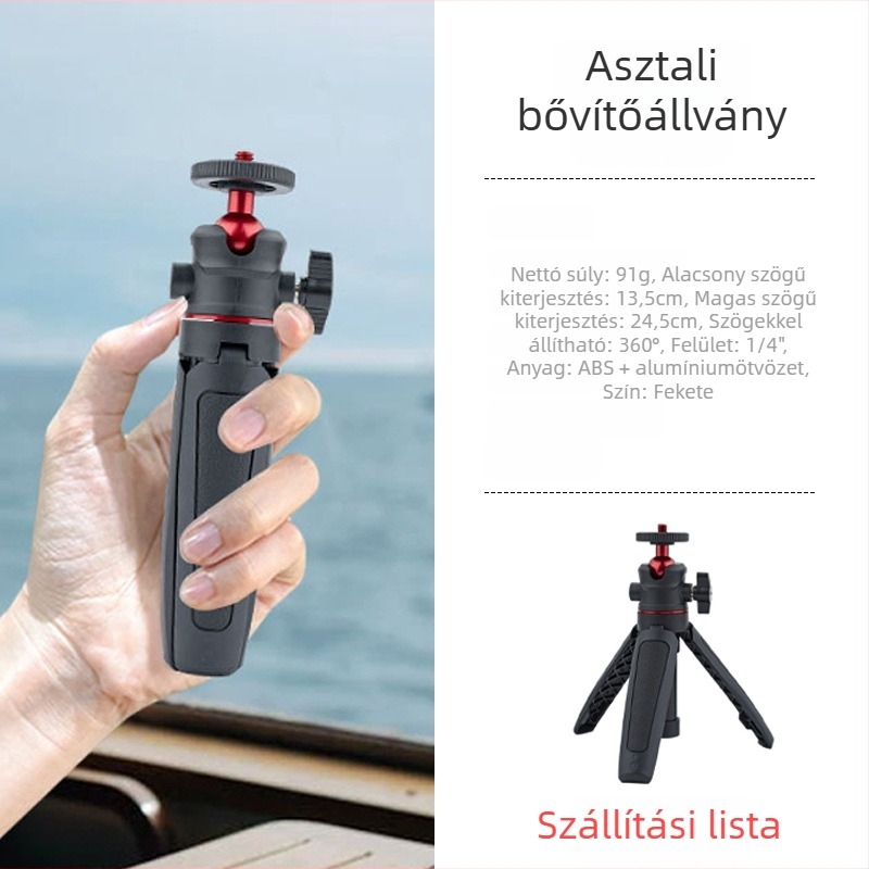 Selfie extendáló kar akciókamerahoz és okostelefonhoz, mini asztali tripod