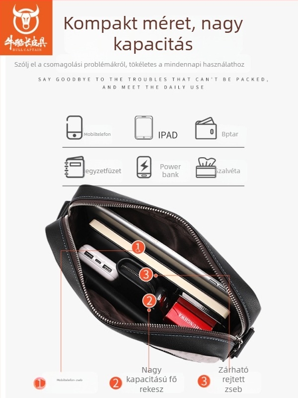 Férfi PU bőr crossbody táska, városi minimalist stílus, kopásálló, poliészter bélés, nagy kapacitású tabletához