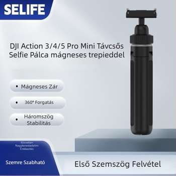 SELIFE mágneses mini teleszkópos selfie stick DJI Action kamerához - 5 rész, alumíniumötvözet + műanyag, magnet, teherbírás 500 g, súly 114 g