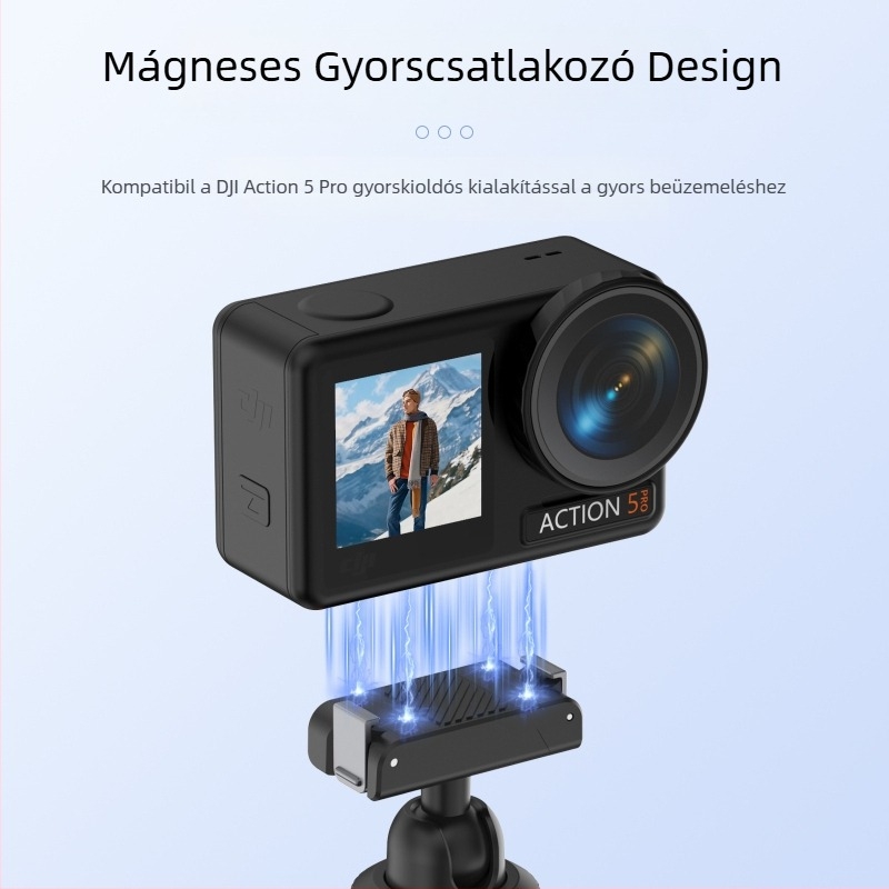 SELIFE mágneses mini teleszkópos selfie stick DJI Action kamerához - 5 rész, alumíniumötvözet + műanyag, magnet, teherbírás 500 g, súly 114 g