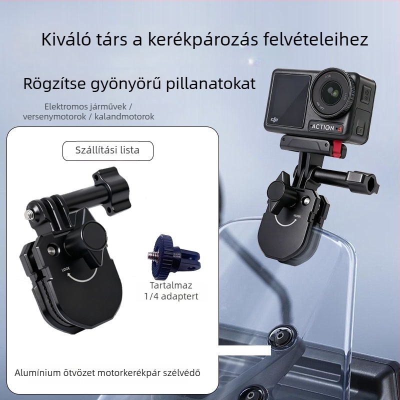 Motoros szélvédőklip, alumíniumötvözet, modell A29s, univerzális action kamera számára
