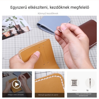 DIY bőr pénztárca készlet – valódi marhabőr, kétszintű, 1 hajtás, bélés nélkül, egyszínű, városi minimalizmus
