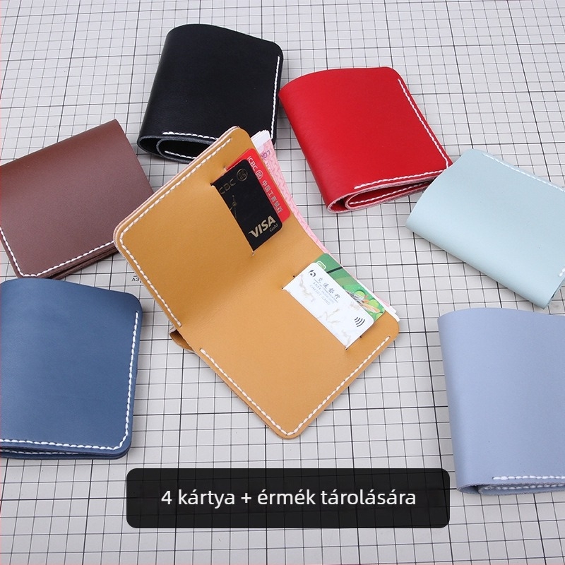 DIY bőr pénztárca készlet – valódi marhabőr, kétszintű, 1 hajtás, bélés nélkül, egyszínű, városi minimalizmus