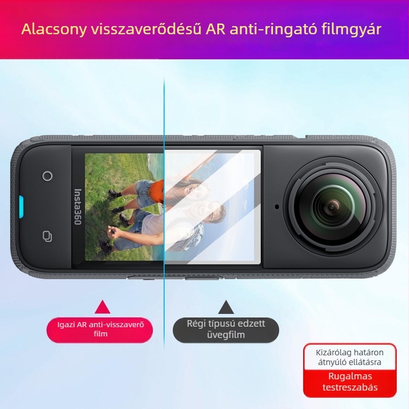 AR anti-reflexiós védőfólia Insta360 X5/X4 akciókamera számára — HD átláthatóság, csökkentett fényvisszaverődés, testreszabható logó