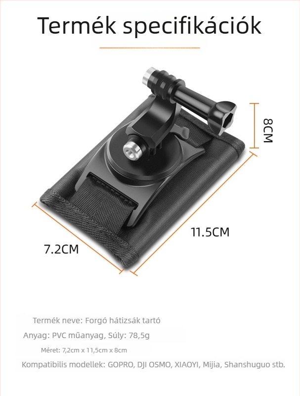 Hátizsáktartó klipsz vállpánthoz 360°-os forgással, kompatibil Insta360 Action3, vászon + PU