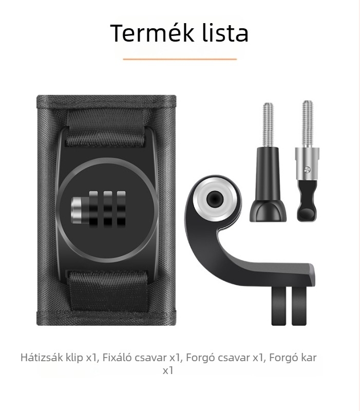 Hátizsáktartó klipsz vállpánthoz 360°-os forgással, kompatibil Insta360 Action3, vászon + PU