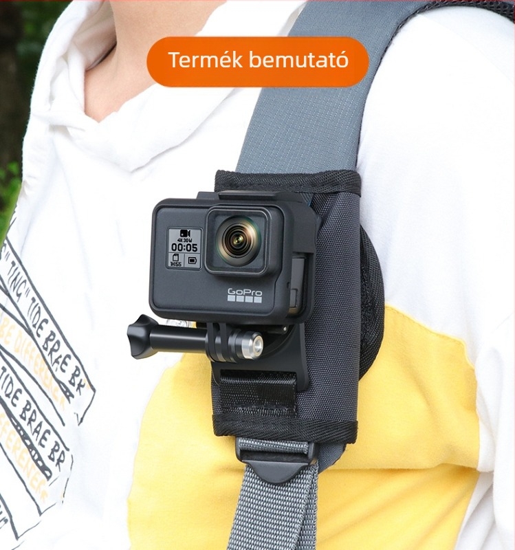 Hátizsáktartó klipsz vállpánthoz 360°-os forgással, kompatibil Insta360 Action3, vászon + PU