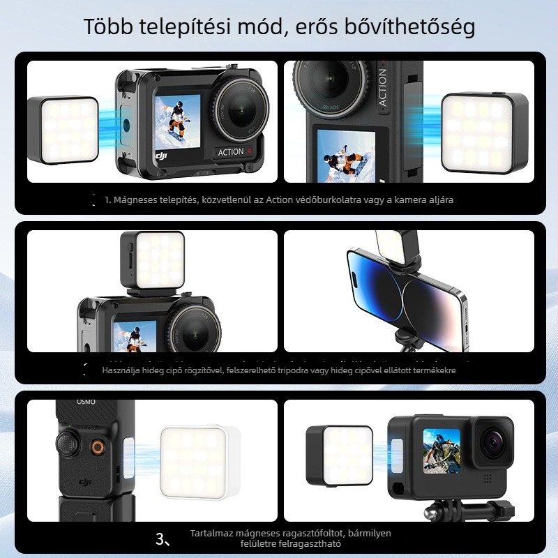 VRIG FD-02/01 Mágneses töltőfény DJI Action5-höz – Anyag: műanyag, PCB-verzió, mágnes; Kompatibilis az Action5-tel