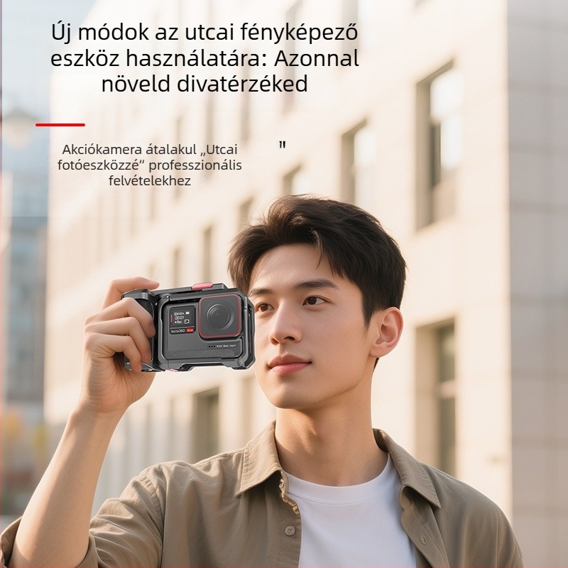Insta360 Ace Pro2 kamera ketrec anti-drop tokkal és záró fogantyúval | Anyag: alumíniumötvözet + szilikon | Modell: Ace03
