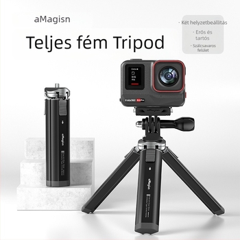 Fém asztali tripod akciókamerákhoz és DSLR-hez – alumíniumötvözet, AM11 kód, kompatibil akciókamerákkal, DSLR-ekkel és mobiltelefonokkal