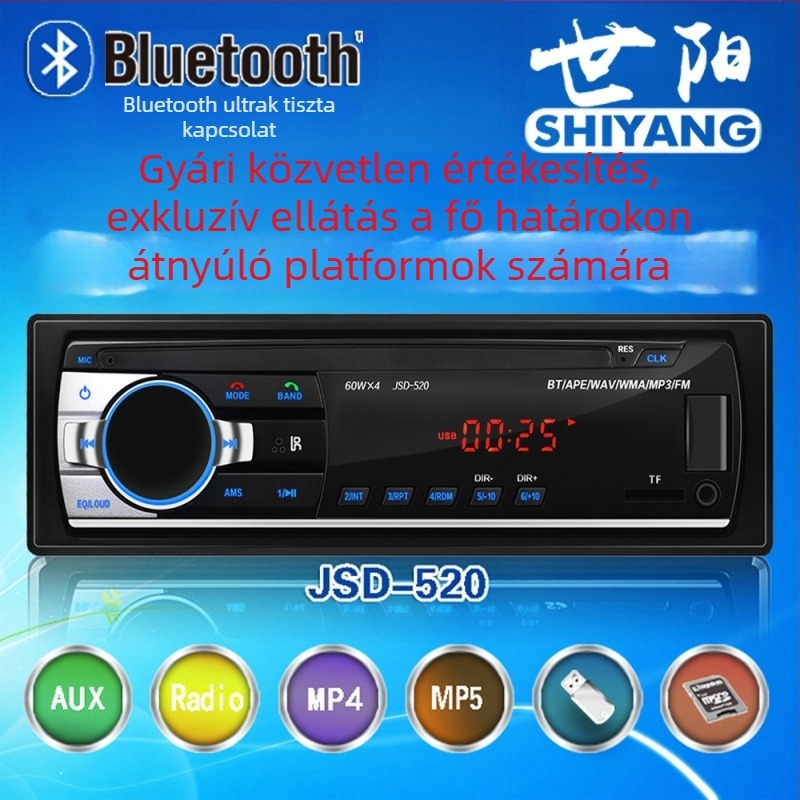 JSD-520 autó Bluetooth MP3 lejátszó Hands-Free és FM rádióval, USB/SD kártya támogatás