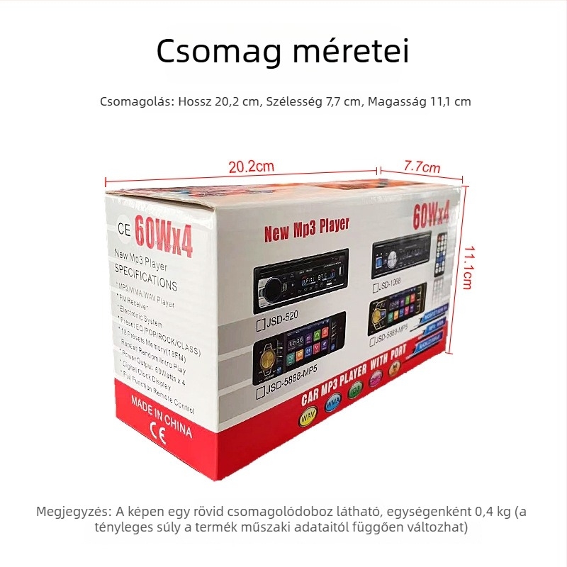 JSD-520 autó Bluetooth MP3 lejátszó Hands-Free és FM rádióval, USB/SD kártya támogatás