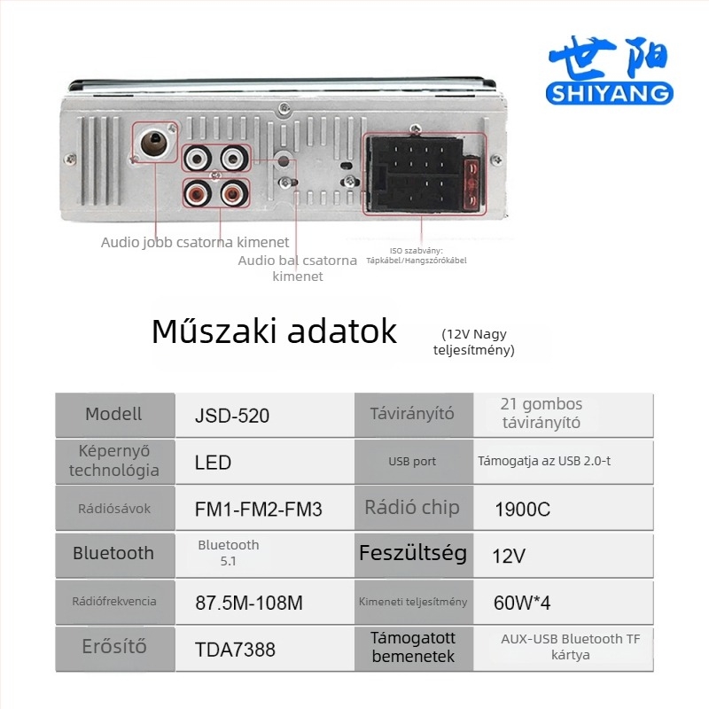 JSD-520 autó Bluetooth MP3 lejátszó Hands-Free és FM rádióval, USB/SD kártya támogatás