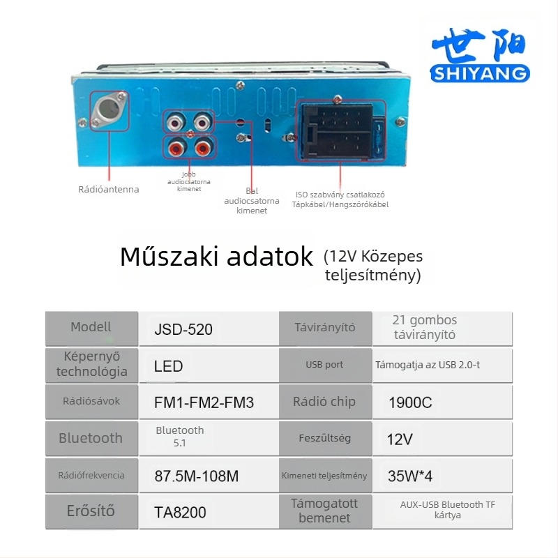 JSD-520 autó Bluetooth MP3 lejátszó Hands-Free és FM rádióval, USB/SD kártya támogatás