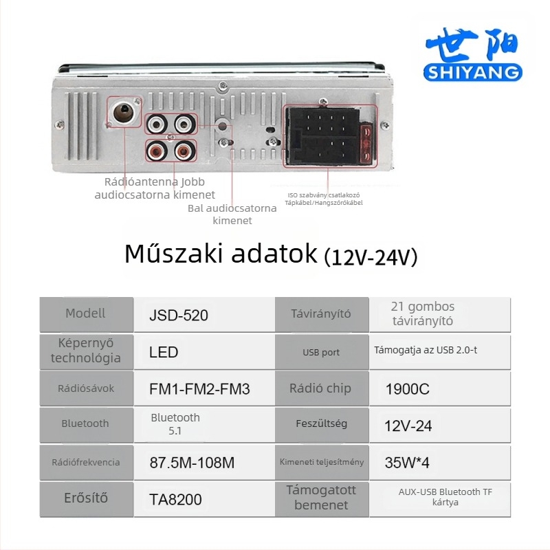 JSD-520 autó Bluetooth MP3 lejátszó Hands-Free és FM rádióval, USB/SD kártya támogatás