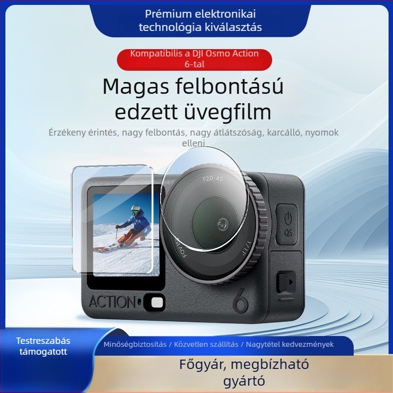 DJI Osmo Action 6 kijelzővédő készlet – Edzett üveg a front- és hátsó kijelzőhöz és a lencséhez (Action6/6Pro kompatibilis)