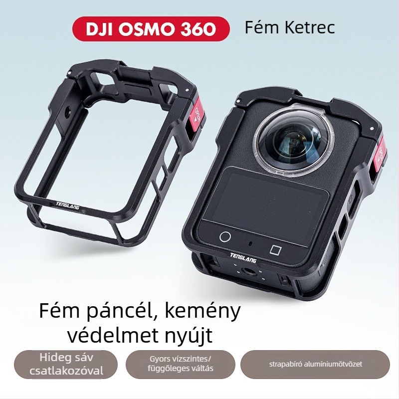 Fém ketrec védőkeret DJI Osmo 360 panoráma akciókamera számára (Anyag: alumínium ötvözet + rozsdamentes acél + szilikon; Modell Tl-a10; Kompatibil: DJI Osmo 360)