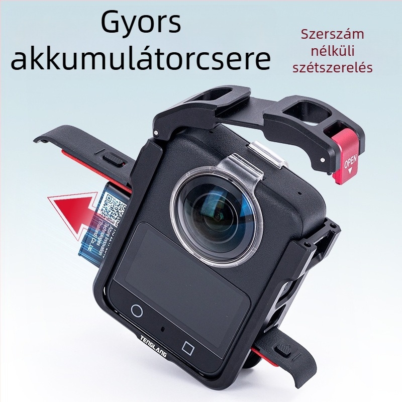 Fém ketrec védőkeret DJI Osmo 360 panoráma akciókamera számára (Anyag: alumínium ötvözet + rozsdamentes acél + szilikon; Modell Tl-a10; Kompatibil: DJI Osmo 360)
