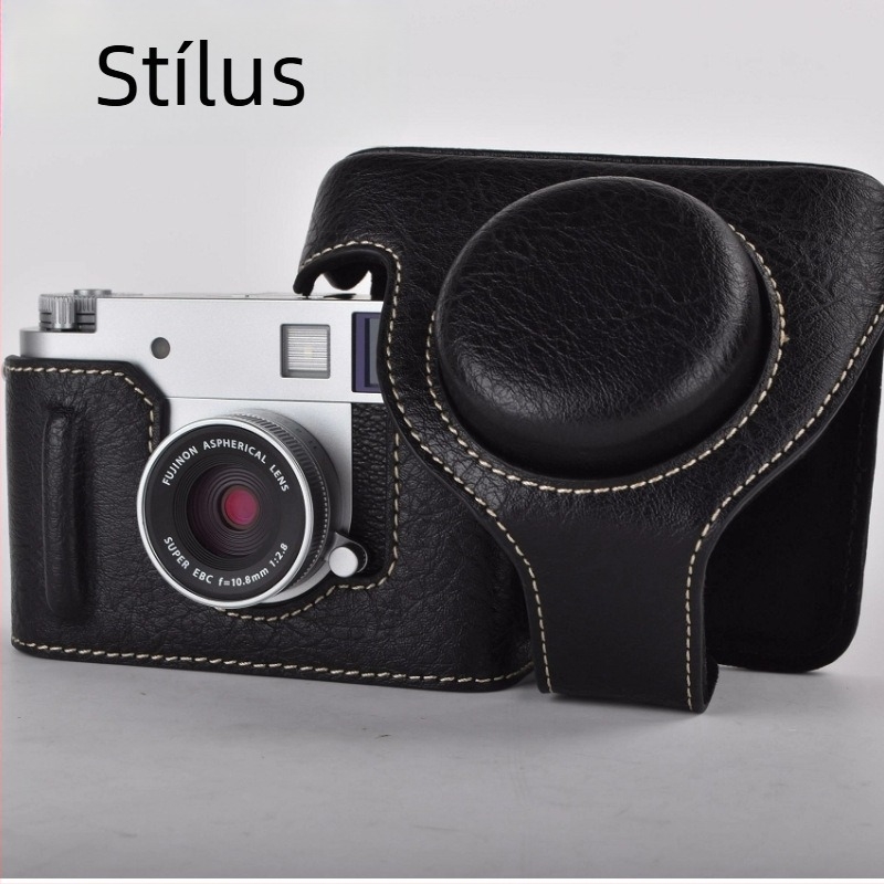 Fujifilm X-Half tükör nélküli kamera táska PU bőr aljával, ütésálló, vállpánt, plüss bélés, egy X-Half/X-HF befogad